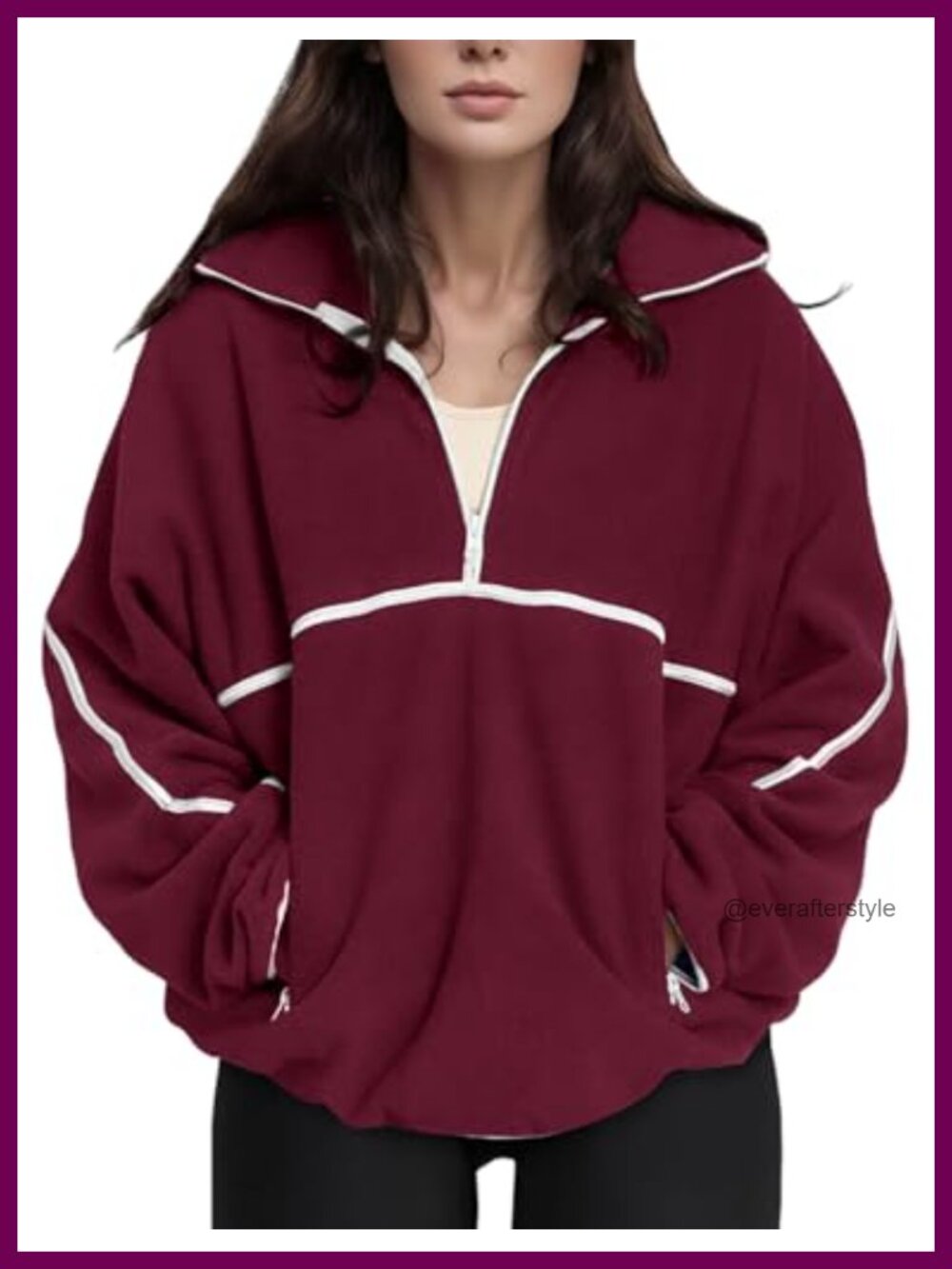 Oversized Sherpa Fleece Quarter Zip Pullover Sweatshirt Women Fuzzy
